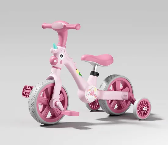 Tricicleta 2 in 1 Unicorn pentru Copii, Reglabila 2–5 ani Roz [3]