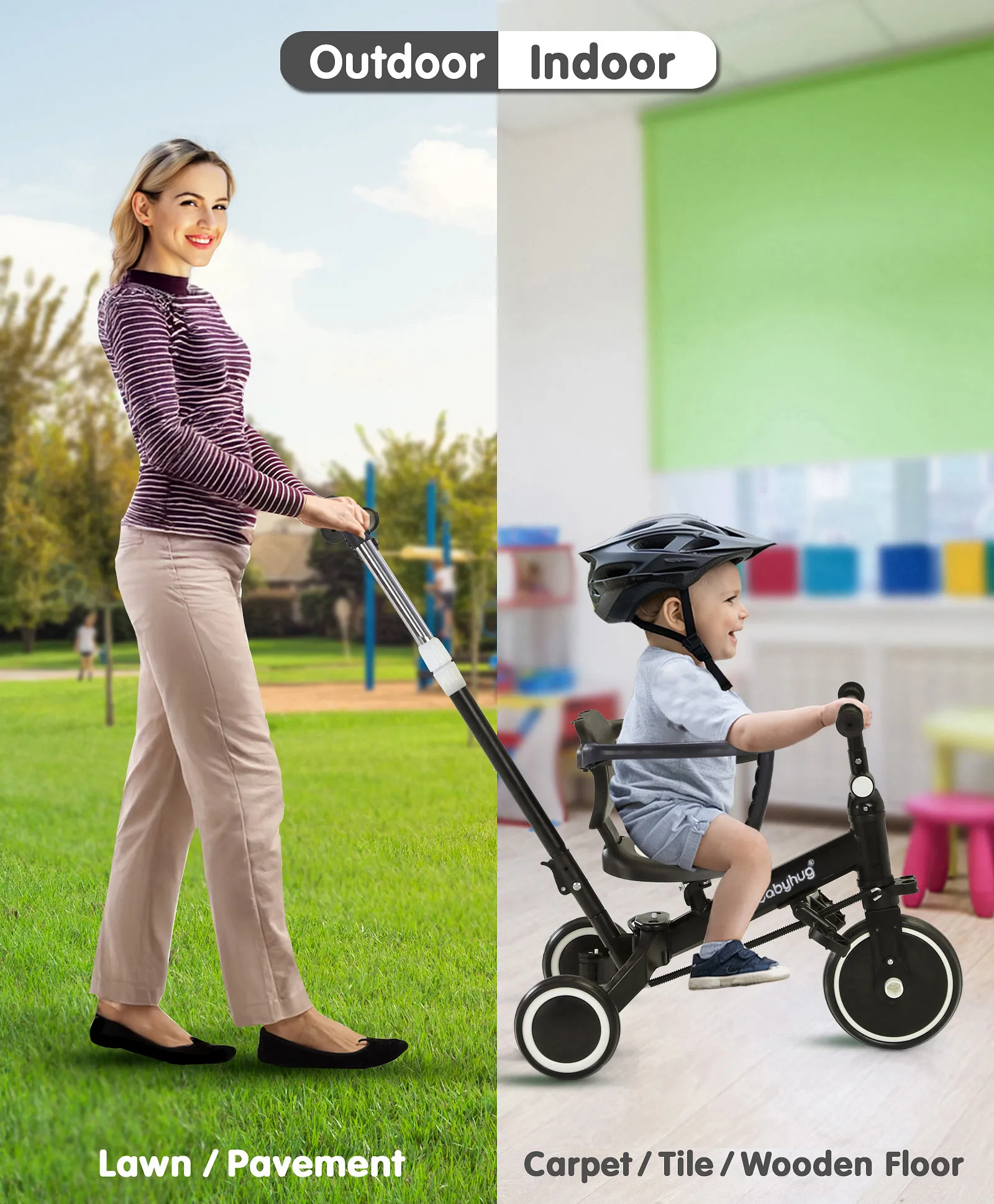 Tricicleta 5 in 1 cu maner de impins – de la triciclete impinsa la bicicleta echilibru Roz [7]