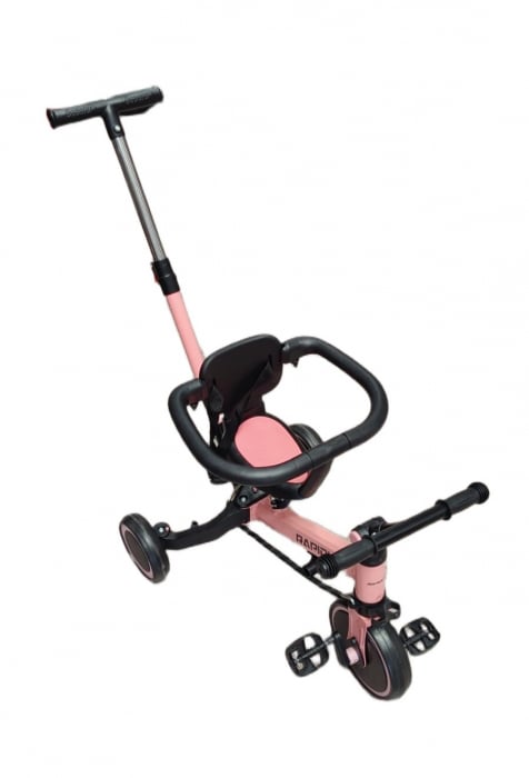 Tricicleta 5 in 1 cu maner de impins – de la triciclete impinsa la bicicleta echilibru Roz [1]