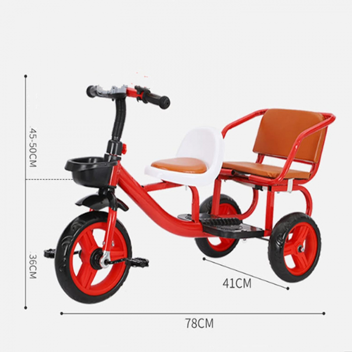Tricicleta copii cu 2 locuri Baby Albastru cu cos si roti EVA [3]