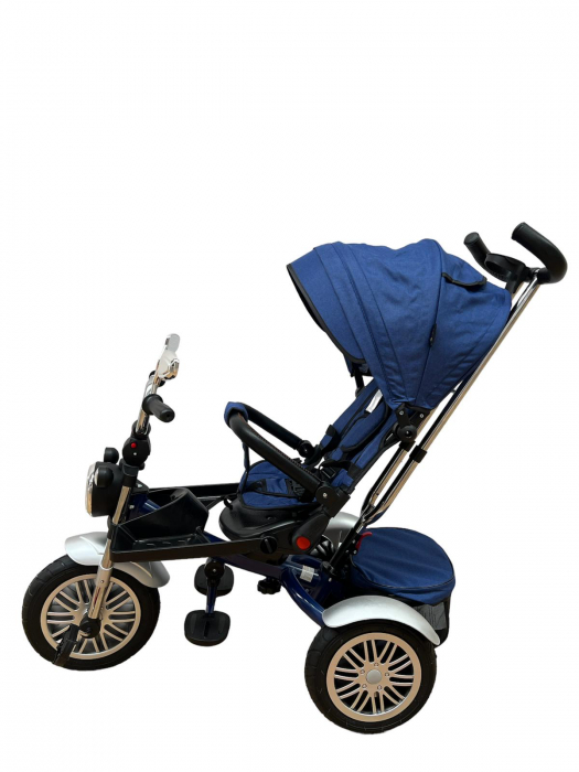 Tricicleta Copii cu Scauna Rotativ Far Sunete si Bara de protectie Detasabila Albastru [4]