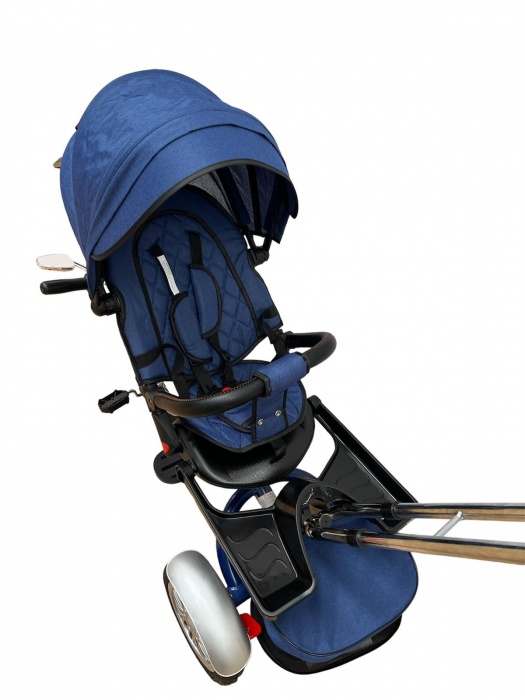 Tricicleta Copii cu Scauna Rotativ Far Sunete si Bara de protectie Detasabila Albastru [7]