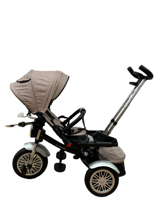 Tricicleta Copii cu Scauna Rotativ Far Sunete si Bara de protectie Detasabila Bej [7]