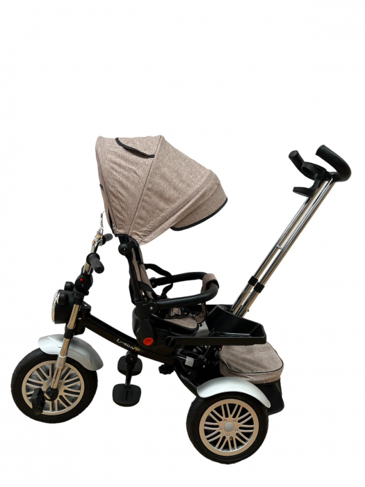 Tricicleta Copii cu Scauna Rotativ Far Sunete si Bara de protectie Detasabila Bej [5]