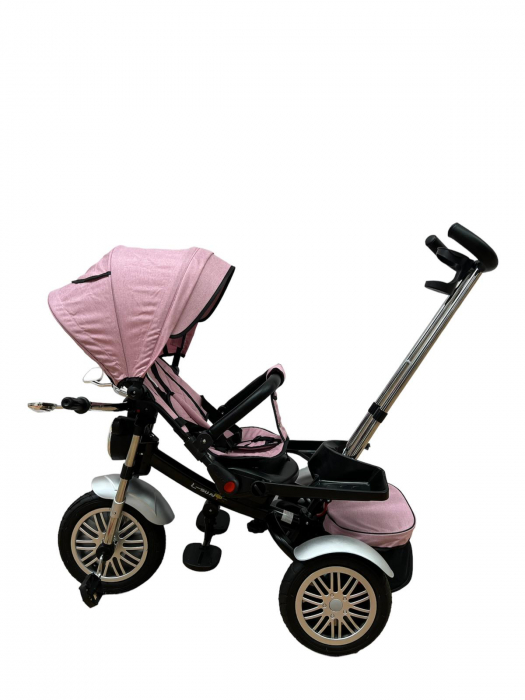 Tricicleta Copii cu Scauna Rotativ Far Sunete si Bara de protectie Detasabila Roz [7]