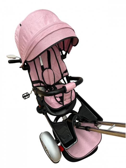 Tricicleta Copii cu Scauna Rotativ Far Sunete si Bara de protectie Detasabila Roz [8]