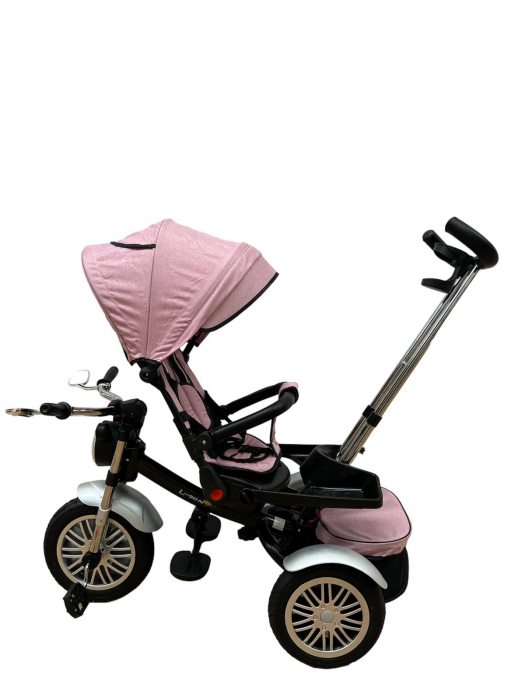 Tricicleta Copii cu Scauna Rotativ Far Sunete si Bara de protectie Detasabila Roz [6]