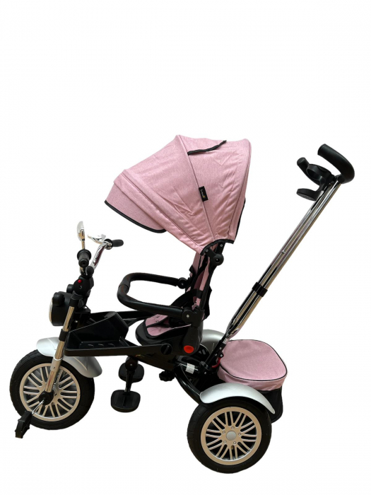 Tricicleta Copii cu Scauna Rotativ Far Sunete si Bara de protectie Detasabila Roz [2]
