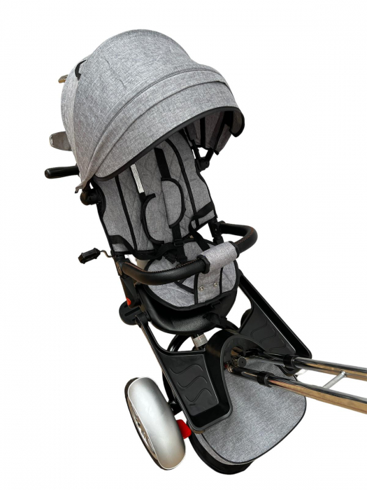 Tricicleta Copii cu Scauna Rotativ Far Sunete si Bara de protectie Detasabila Gri [6]
