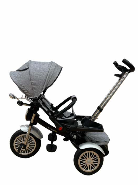 Tricicleta Copii cu Scauna Rotativ Far Sunete si Bara de protectie Detasabila Gri [5]