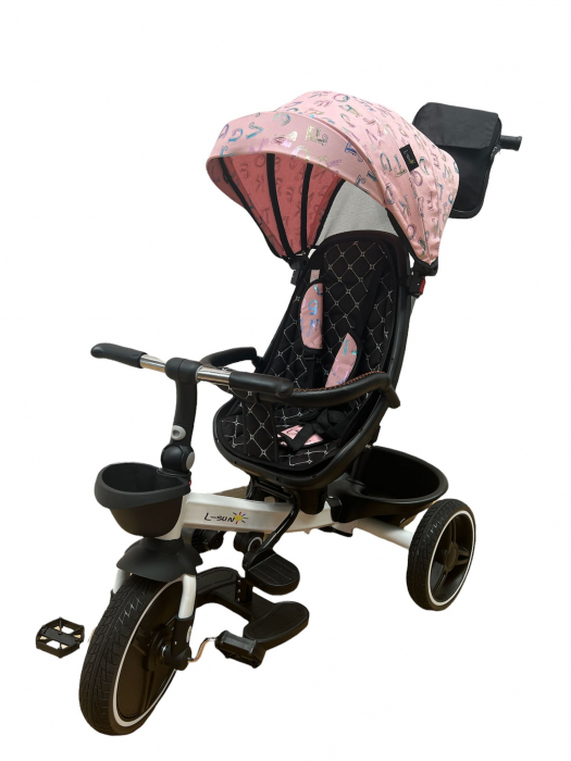 Tricicleta cu Scaun Rotativ Roti din spuma EVA  Copertina Roz [1]