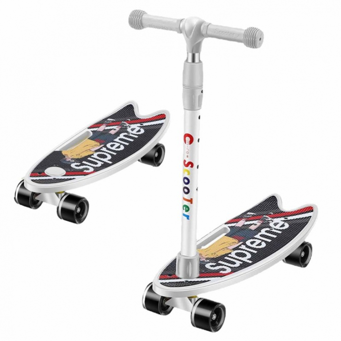 Trotineta 2 in 1, transformabila in skateboard cu lumini, Alb [1]