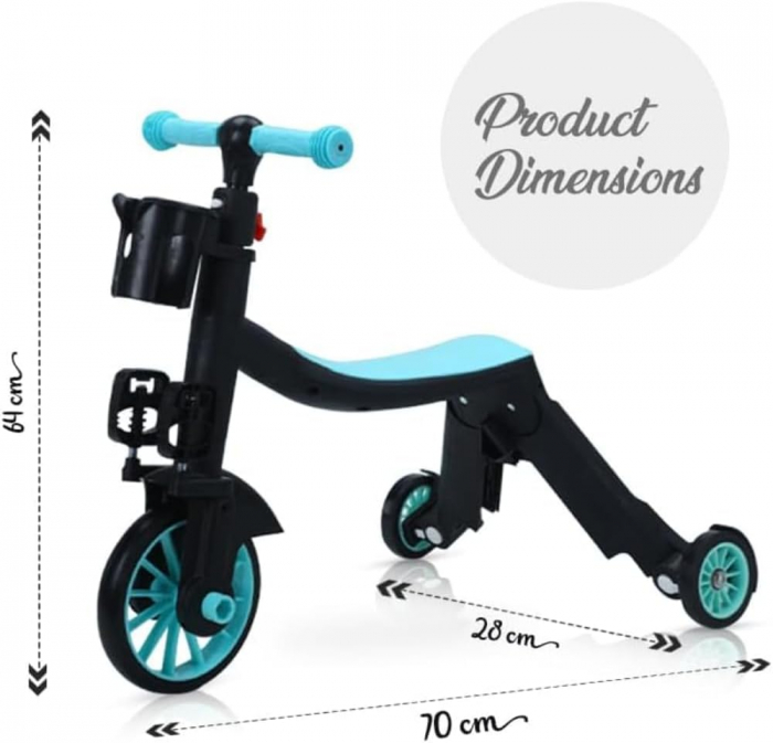 Trotineta 3 in 1 Copii – Bicicleta de Echilibru Pedale Scooter Reglabil Bleu [5]