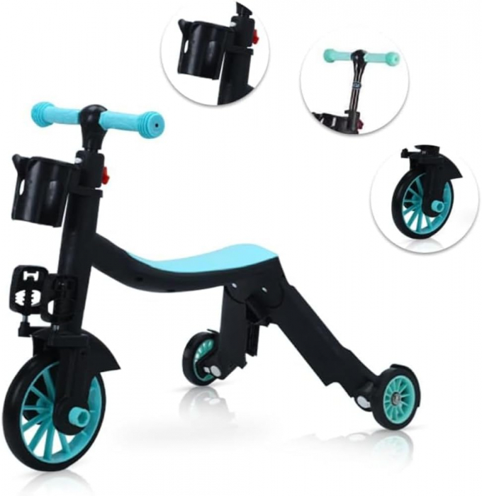 Trotineta 3 in 1 Copii – Bicicleta de Echilibru Pedale Scooter Reglabil Bleu [6]