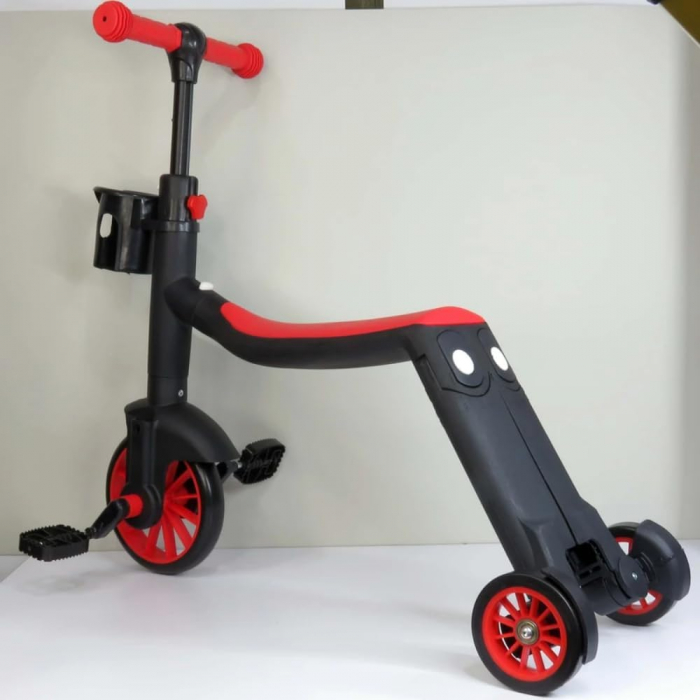 Trotineta 3 in 1 Copii – Bicicleta de Echilibru Pedale Scooter Reglabil Rosu [2]