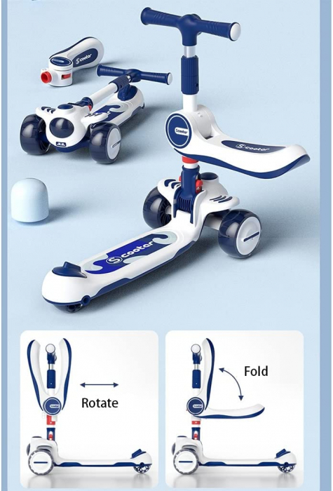 Trotineta Copii 2 in 1 Scooter cu 3 roti Pliabila Albastru [3]