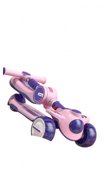 Trotineta Copii 2 in 1 Scooter cu 3 roti Pliabila  Lumini si sunete Roz [8]