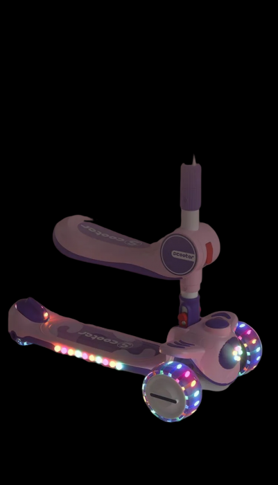 Trotineta Copii 2 in 1 Scooter cu 3 roti Pliabila  Lumini si sunete Roz [3]