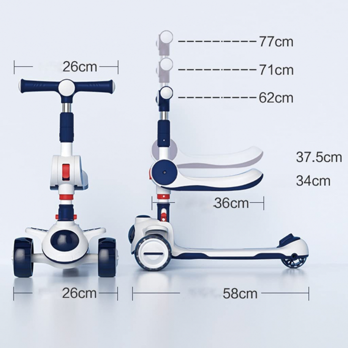 Trotineta Copii 2 in 1 Scooter cu 3 roti Pliabila  Lumini si sunete Roz [5]