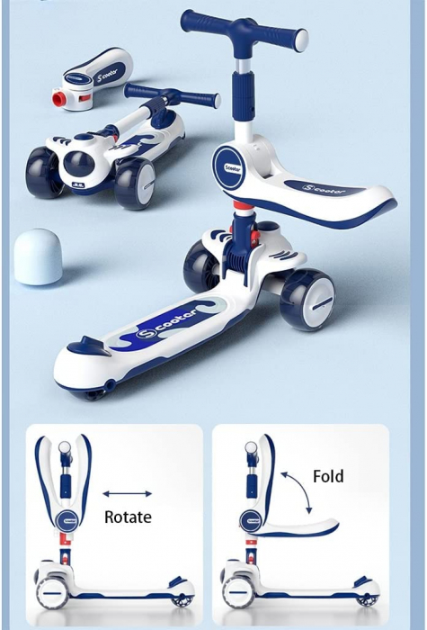 Trotineta Copii 2 in 1 Scooter cu 3 roti Pliabila  Lumini si sunete Roz [7]
