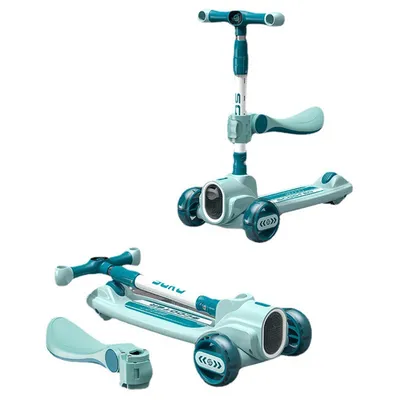 Trotineta copii 3 roti cu scaun, lumina LED si muzica, pliabila 60 kg [2]