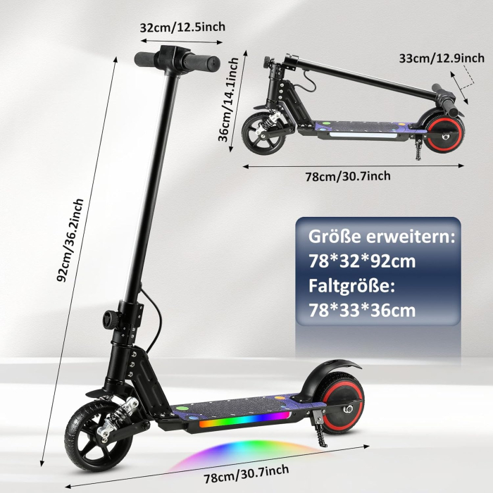 Trotineta Electrica Copii 250W, LED, Frana Display Digital, 16 km/h Negru [2]