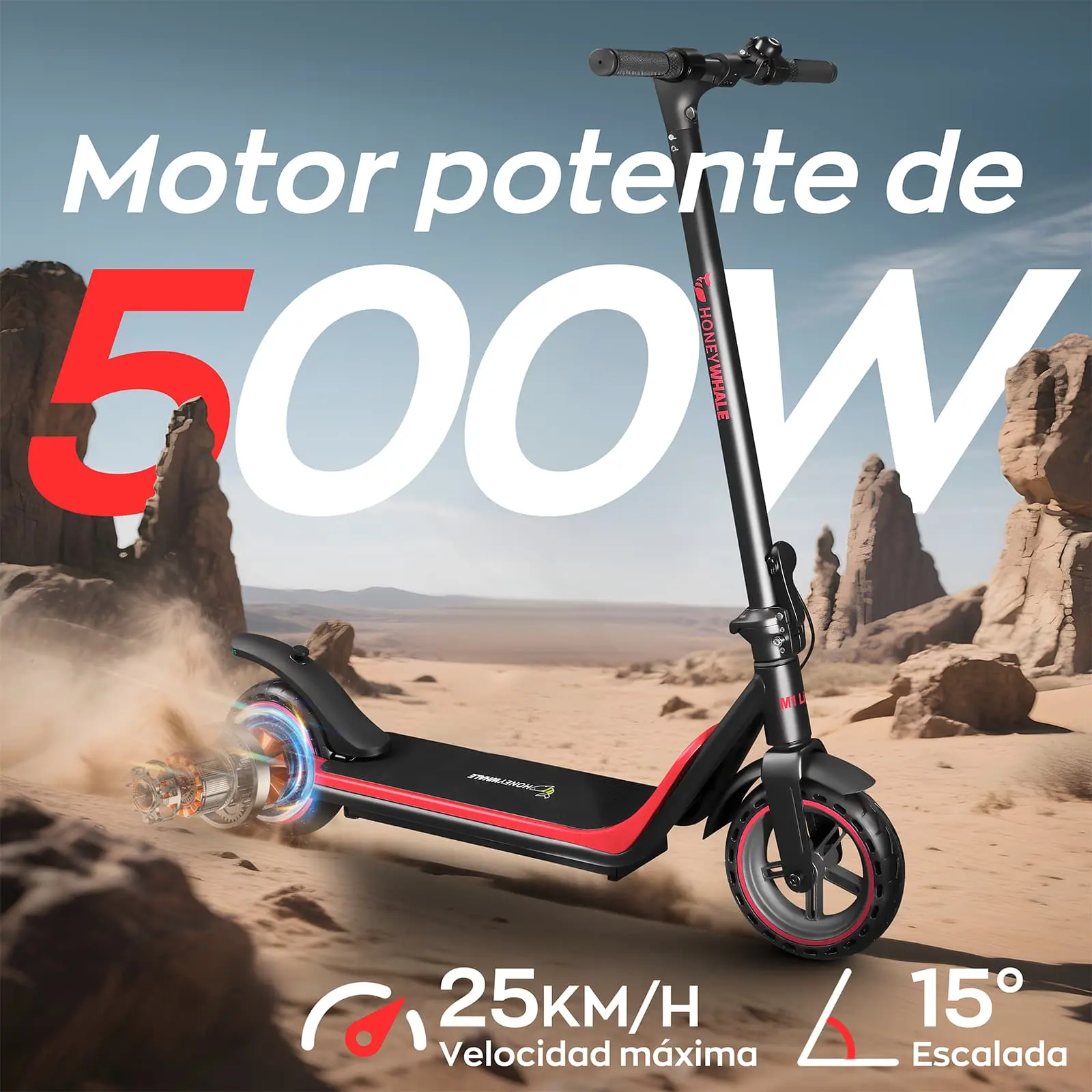 Trotineta Electrica Honey Whale M1 Lite 500W, 25km/h, Rosu [7]