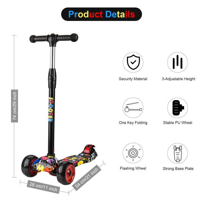 Trotineta Scooter Pliabila 3 Roti cu lumini Grafiti [9]