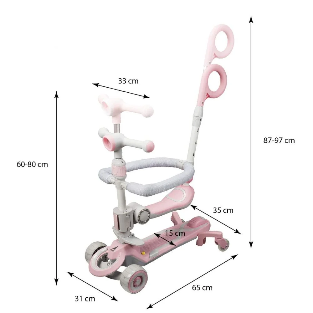 Trotineta Copii 5in1 cu Lumini si sunete Roz cu Maner de impins [5]