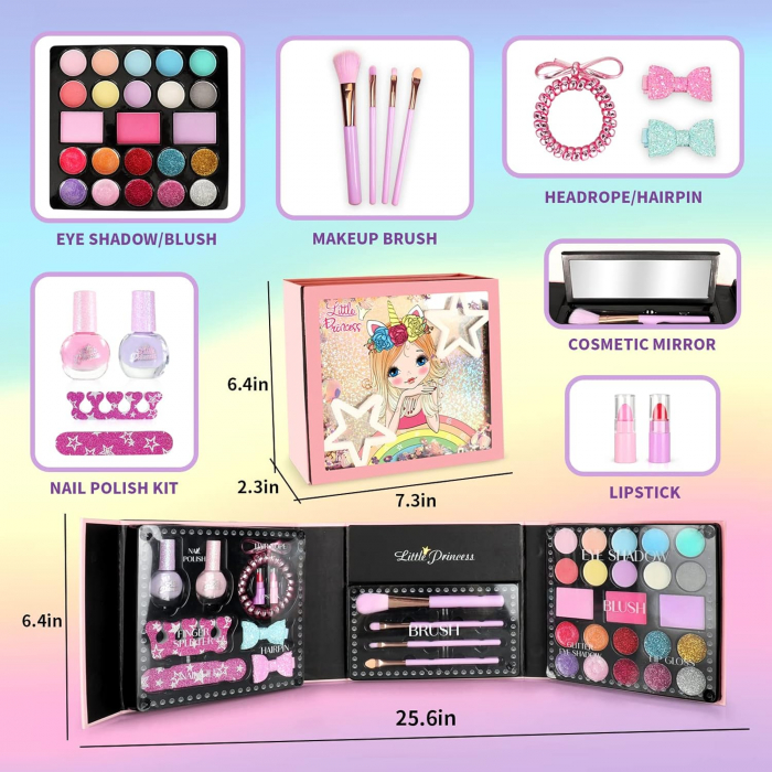 Trusa de Machiaj Lavabila pentru Fete – Set Cosmetice cu Accesorii pentru Micile Printese [3]