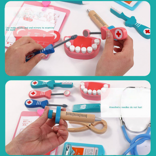 Trusa Dentist de jucarie  copii cu accesorii  lemn [5]
