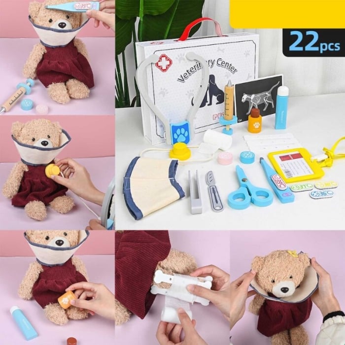 Trusa Doctor Veterinar pentru copii cu accesorii din lemn KIt Pet [7]