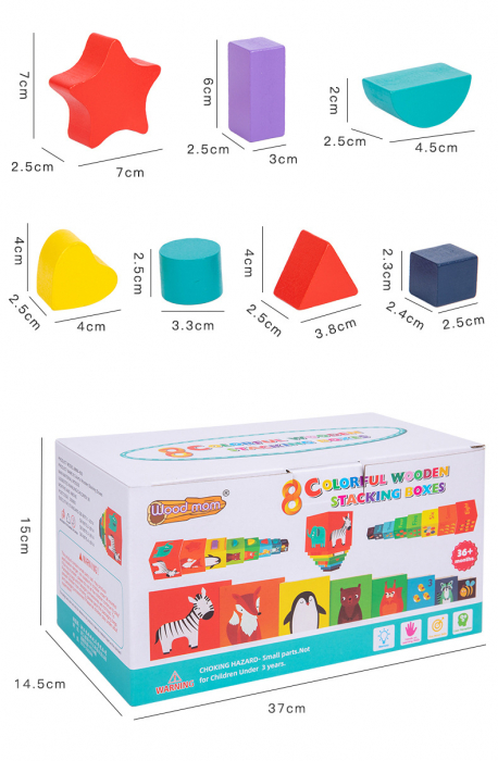 Turn de Stivuire Montessori din Lemn – Cuburi Logice, Cifre si Forme Geometrice [6]