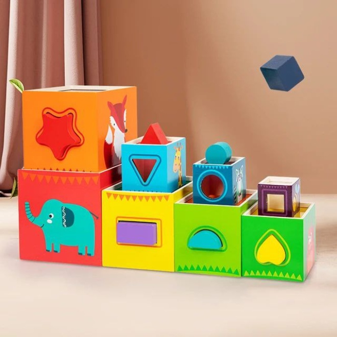 Turn de Stivuire Montessori din Lemn – Cuburi Logice, Cifre si Forme Geometrice [5]