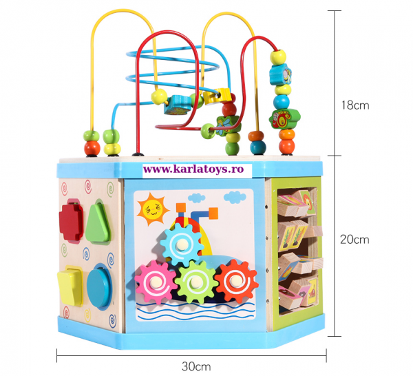 Cub Hexagonal Multifunctional din Lemn 8 in 1 cu Joc de Societate cu Pioni [13]