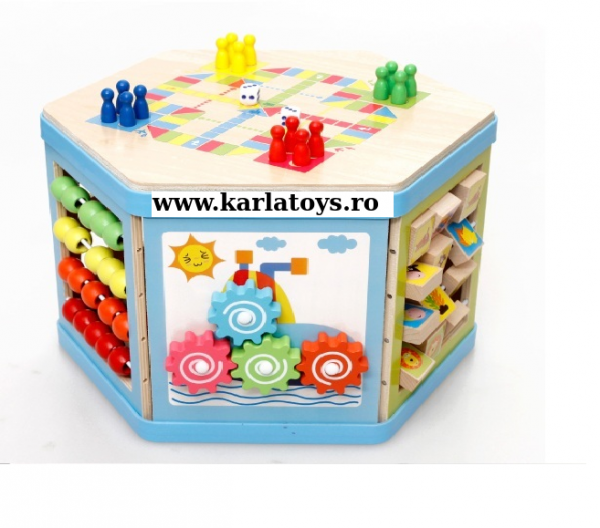 Cub Hexagonal Multifunctional din Lemn 8 in 1 cu Joc de Societate cu Pioni [14]