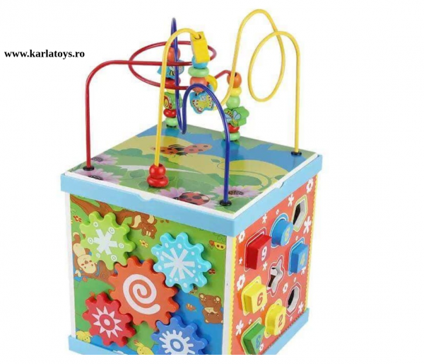 Cub Multifunctional  Albastru din Lemn cu Joc Magnetic Montessori [5]