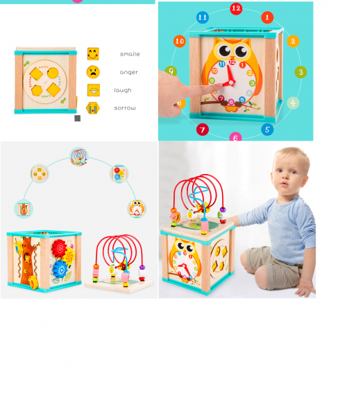 Cub Interactiv Lemn Bufnita cu Ceas 5 in 1 [7]