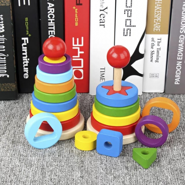 Joc lemn turn montessori stivuire forme curcubeu [4]
