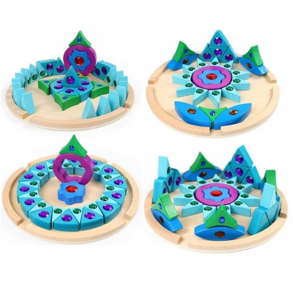 Joc puzzle din lemn cu tava Mandala cu pietre sclipitoare [3]