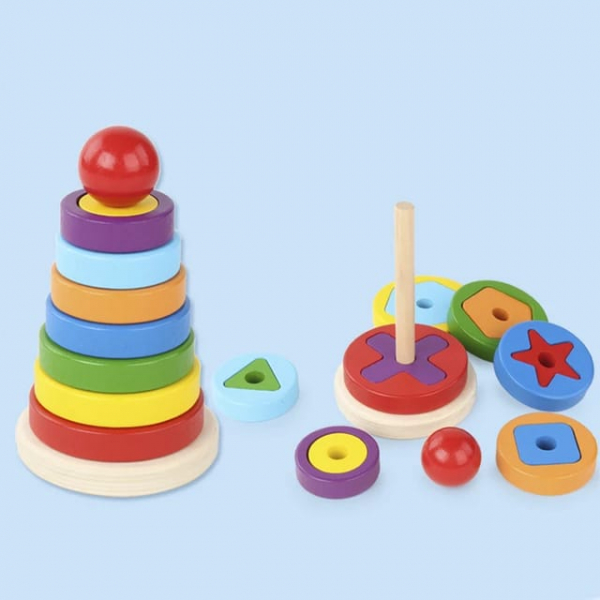 Joc lemn turn montessori stivuire forme curcubeu [7]