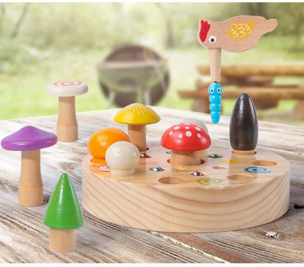 Joc din Lemn Montessori Magnetic Ciuperci de cules [4]