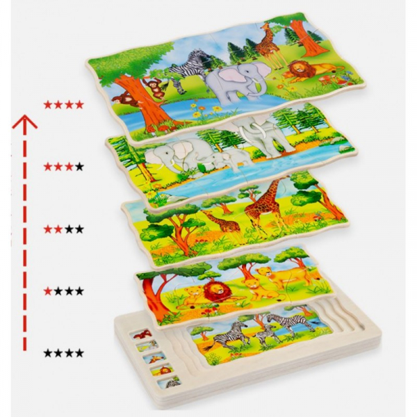 Joc din lemn Puzzle in straturi Onshine Animale [7]