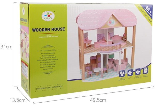 Casuta de papusi  lemn Msn mobilata - Wooden House Dolls [5]