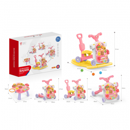 Antepremergator 5 in 1 cu Masa de Activitati si Jocuri Educative Roz [1]