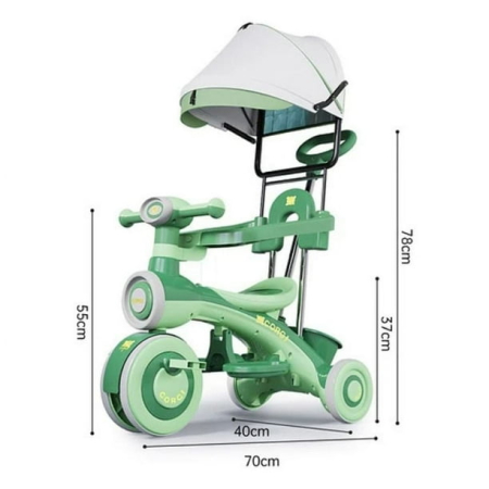 Tricicleta Verde Copii 2 in 1 cu Parasolar, Muzica si Lumini, Maner de Impins [1]