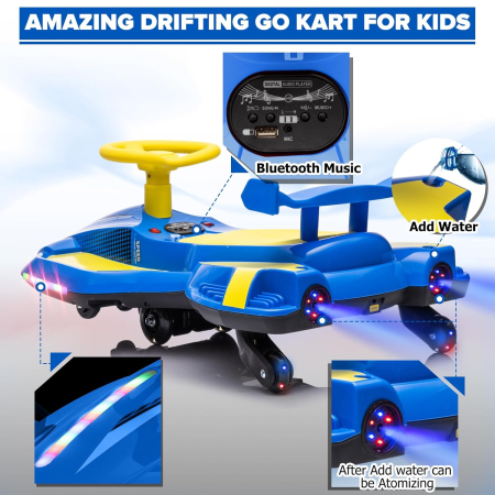 Kart Electric Drift 12V pentru Copii cu Lumini LED, Muzica Bluetooth, Rotire 360° Albastru [1]