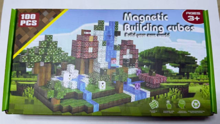Cuburi de construit - lego - cuburi lemn - Cuburi Magnetice de Construcție Tip Minecraft – Set 100 Piese STEM pentru Copii