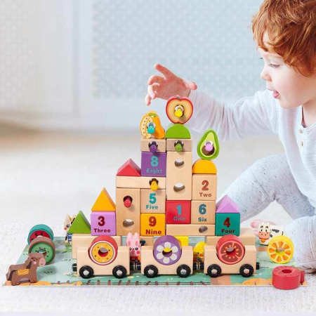 Set Cuburi de Constructie din Lemn cu Trenulet Magnetic – Animale si Fructe [1]