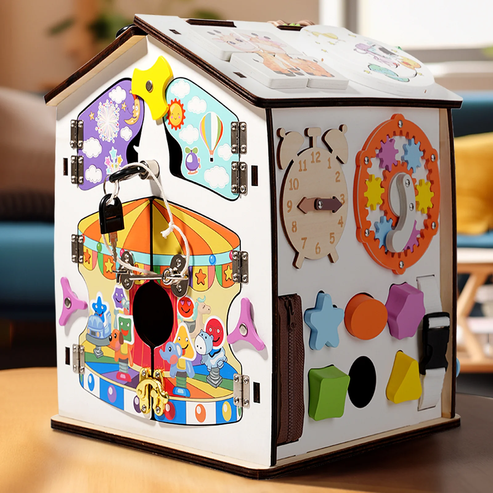 Jocuri creative (3 ani +) - Casauta Montessori Busy Board - Placa de Activitati Senzoriale